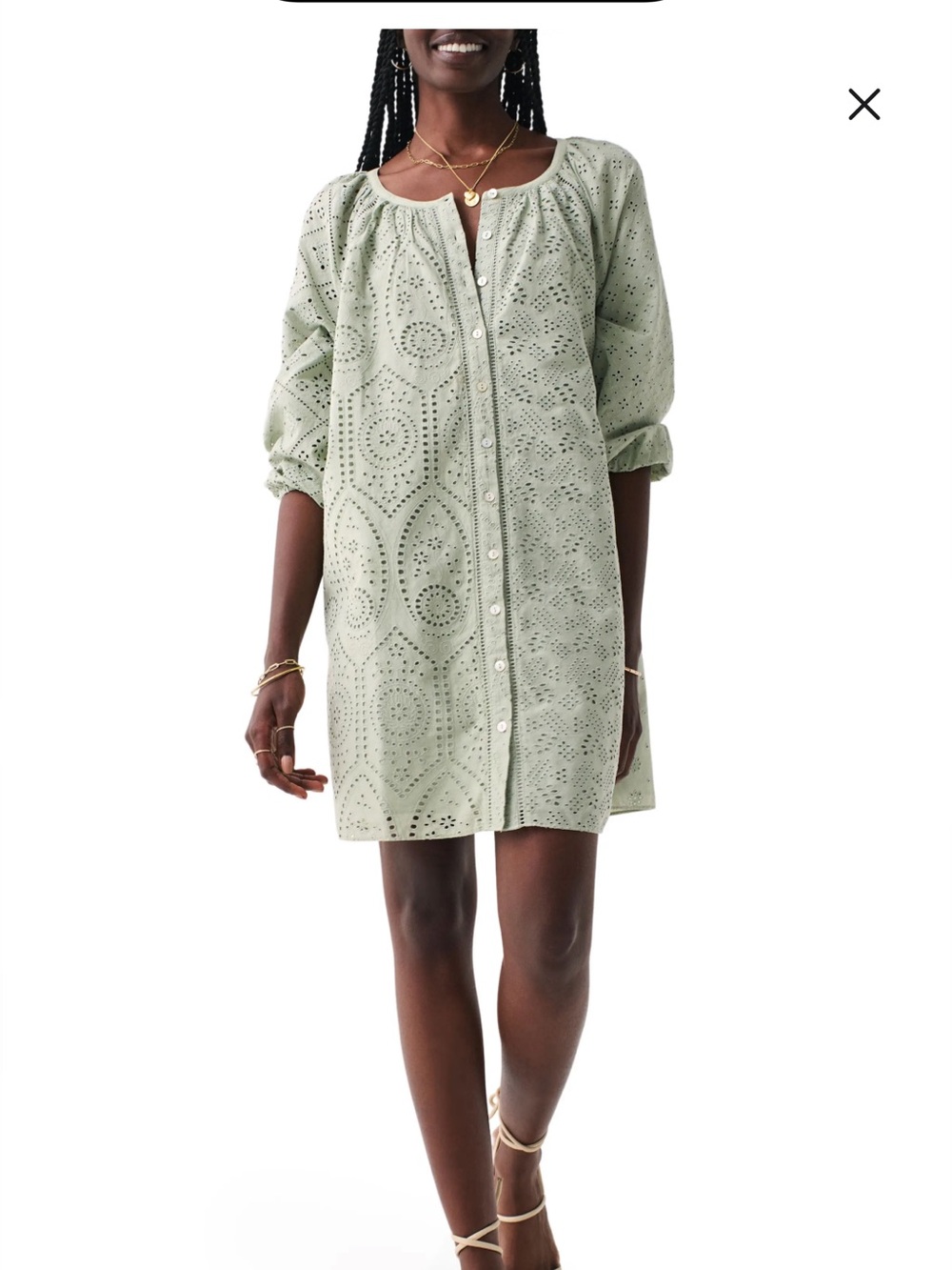 Faherty Organic Cotton eyelet lace dress Valencia desert sage NWT medium